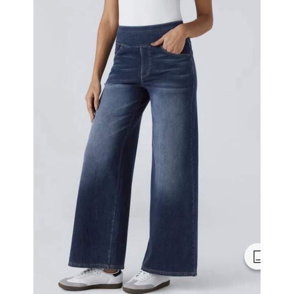 HALARA Pants - Halara NEW Baggy Wide Leg High Rise Washed Casual Jean Women L Blue Athleisure